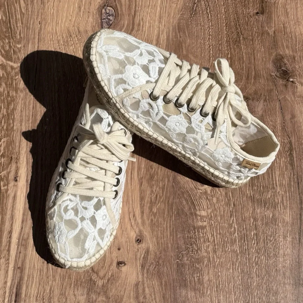 Toni Pons Origens Far Espadrille Ivory White Lace Sneakers Boho Cottagecore  7.5